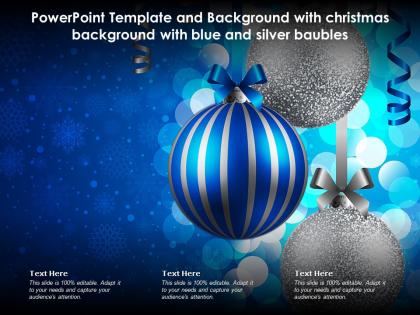 Powerpoint template with christmas background with blue and silver baubles