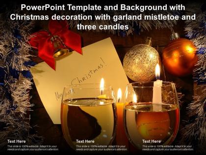 Powerpoint template with christmas decoration with garland mistletoe and three candles
