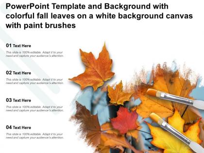 Powerpoint template with colorful fall leaves on a white background canvas with paint brushes