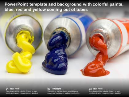 Powerpoint template with colorful paints blue red and yellow coming out of tubes