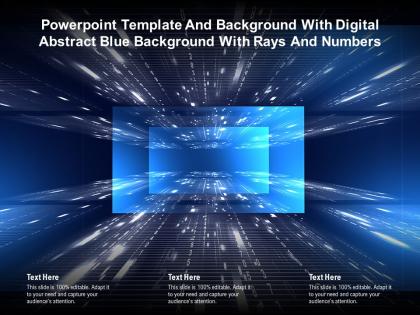 Powerpoint template with digital abstract blue background with rays and numbers