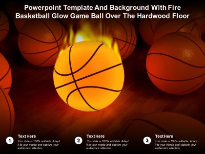 Powerpoint template with fire basketball glow game ball over the hardwood floor