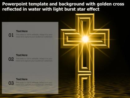 Powerpoint template with golden cross reflected in water with light burst star effect