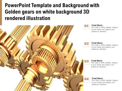 Powerpoint template with golden gears on white background 3d rendered illustration
