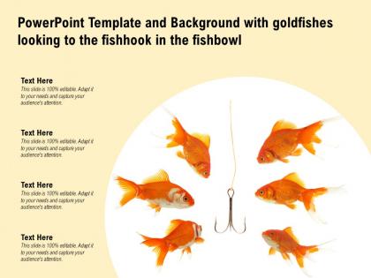 Powerpoint template with goldfishes looking to the fishhook in the fishbowl