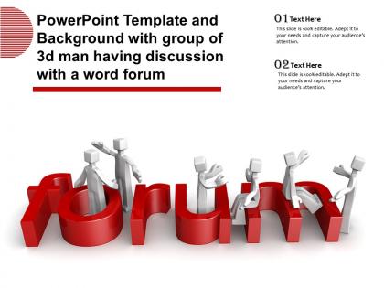 Powerpoint template with group of 3d man having discussion with a word forum