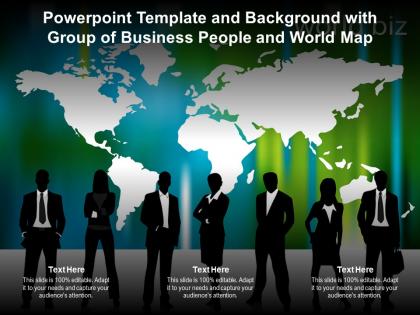 Powerpoint template with group of business people and world map ppt powerpoint