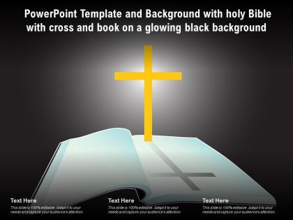 Powerpoint template with holy bible with cross and book on a glowing black background