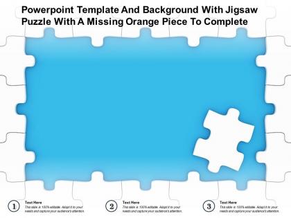 Powerpoint template with jigsaw puzzle and a missing white puzzle to complete