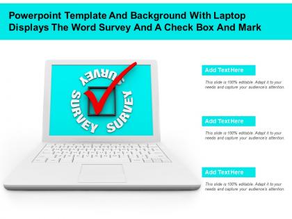 Powerpoint template with laptop displays the word survey and a check box and mark