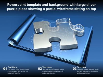 Powerpoint template with large silver puzzle piece showing a partial wireframe sitting on top