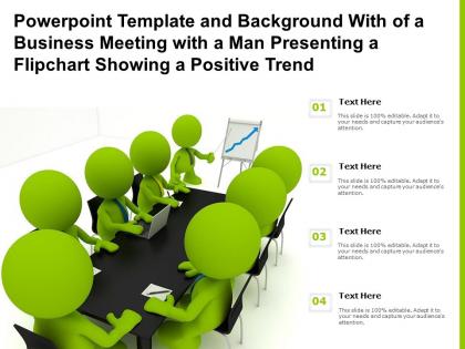 Powerpoint template with of a business meeting with a man presenting a flipchart showing a positive trend