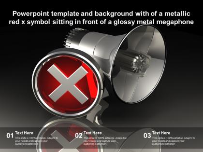 Powerpoint template with of a metallic red x symbol sitting in front of a glossy metal megaphone