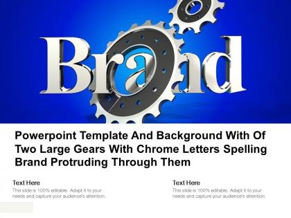 Powerpoint template with of two large gears with chrome letters spelling brand protruding through them