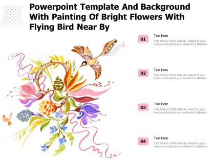 Powerpoint template with painting of bright flowers with flying bird near by