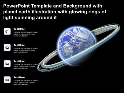 Powerpoint template with planet earth illustration with glowing rings of light spinning around it