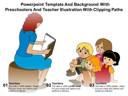 Powerpoint template with preschoolers and teacher illustration with clipping paths