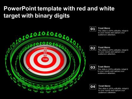 Powerpoint template with red and white target with binary digits