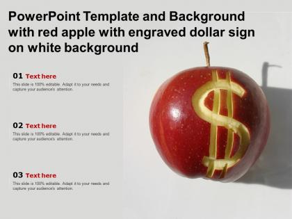 Powerpoint template with red apple with engraved dollar sign on white background