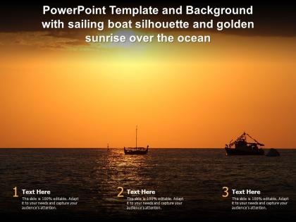 Powerpoint template with sailing boat silhouette and golden sunrise over the ocean