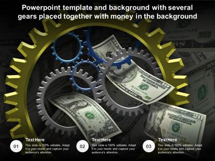 Powerpoint template with several gears placed together with money in the background