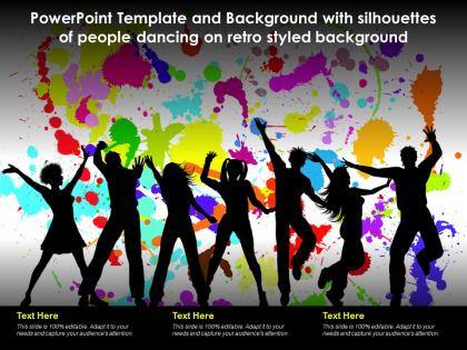 Powerpoint template with silhouettes of people dancing on retro styled background