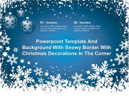 Powerpoint template with snowy border with christmas decorations in the corner