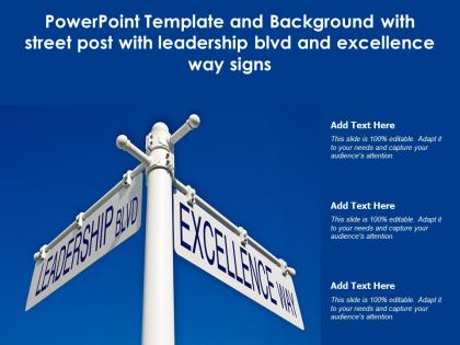 Powerpoint template with street post with leadership blvd and excellence way signs