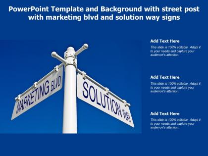 Powerpoint template with street post with marketing blvd and solution way signs