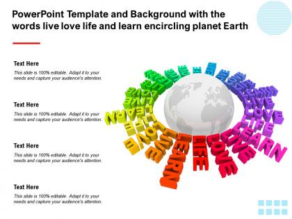 Powerpoint template with the words live love life and learn encircling planet earth