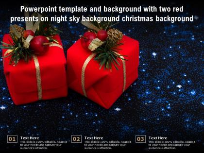 Powerpoint template with two red presents on night sky background christmas background