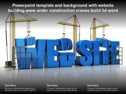 Powerpoint template with website building www under construction cranes build 3d word