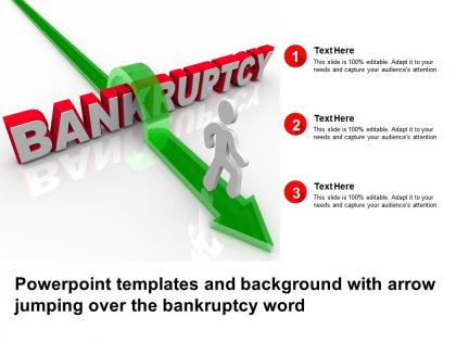 Powerpoint templates and background with arrow jumping over the bankruptcy word