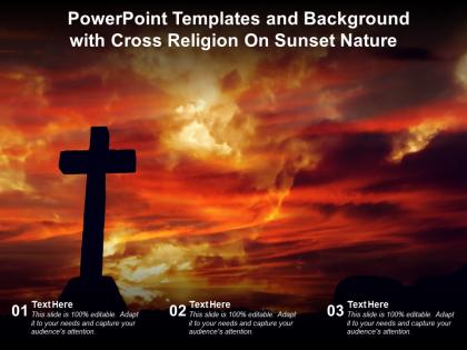 Powerpoint templates and background with cross religion on sunset nature