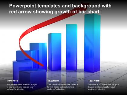 Powerpoint templates and background with red arrow showing growth of bar chart