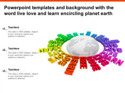 Powerpoint templates and background with the word live love and learn encircling planet earth