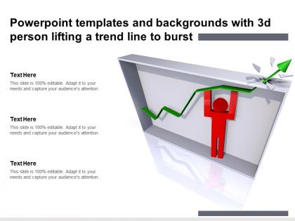 Powerpoint templates and backgrounds with 3d person lifting a trend line to burst