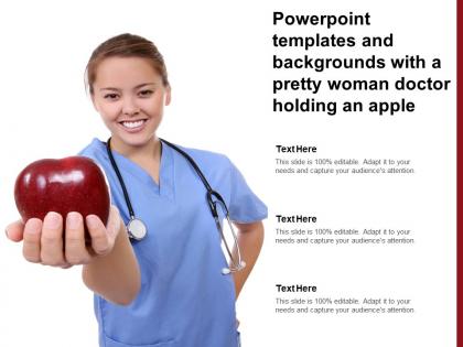 Powerpoint templates and backgrounds with a pretty woman doctor holding an apple
