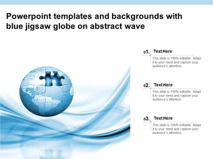 Powerpoint templates and backgrounds with blue jigsaw globe on abstract wave