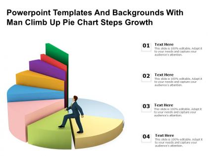 Powerpoint templates and backgrounds with man climb up pie chart steps growth