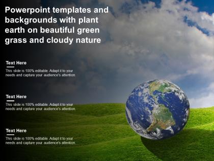 Powerpoint templates and backgrounds with plant earth on beautiful green grass and cloudy nature