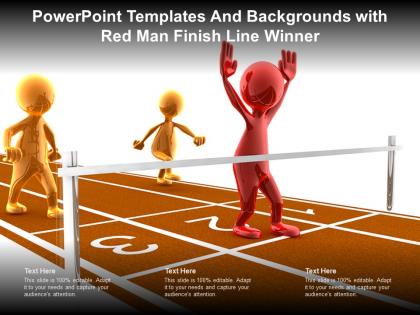 Powerpoint templates and backgrounds with red man finish line winner