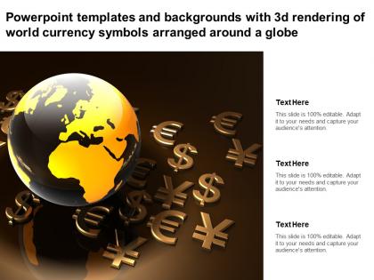 Powerpoint templates with 3d rendering of world currency symbols arranged around a globe