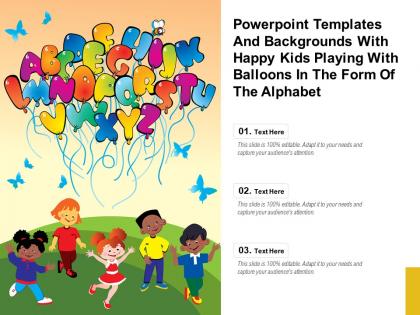 Powerpoint templates with happy kids playing with balloons in the form of the alphabet