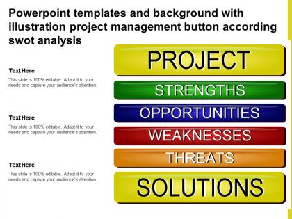 Powerpoint templates with illustration project management button according swot analysis