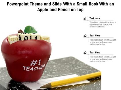 Powerpoint theme and slide with a small book with an apple and pencil on top