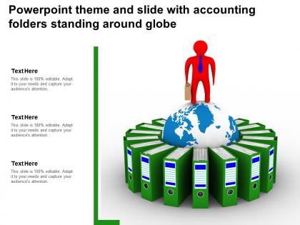 Powerpoint theme and slide with accounting folders standing around globe