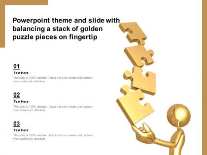 Powerpoint theme and slide with balancing a stack of golden puzzle pieces on fingertip