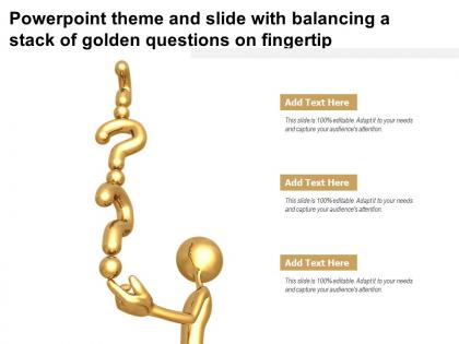 Powerpoint theme and slide with balancing a stack of golden questions on fingertip