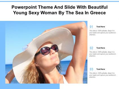 Powerpoint theme and slide with beautiful young sexy woman by the sea in greece